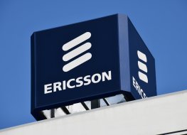 Blue and white Ericsson logo