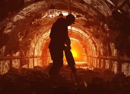 Silhouette of a worker in the coal mine